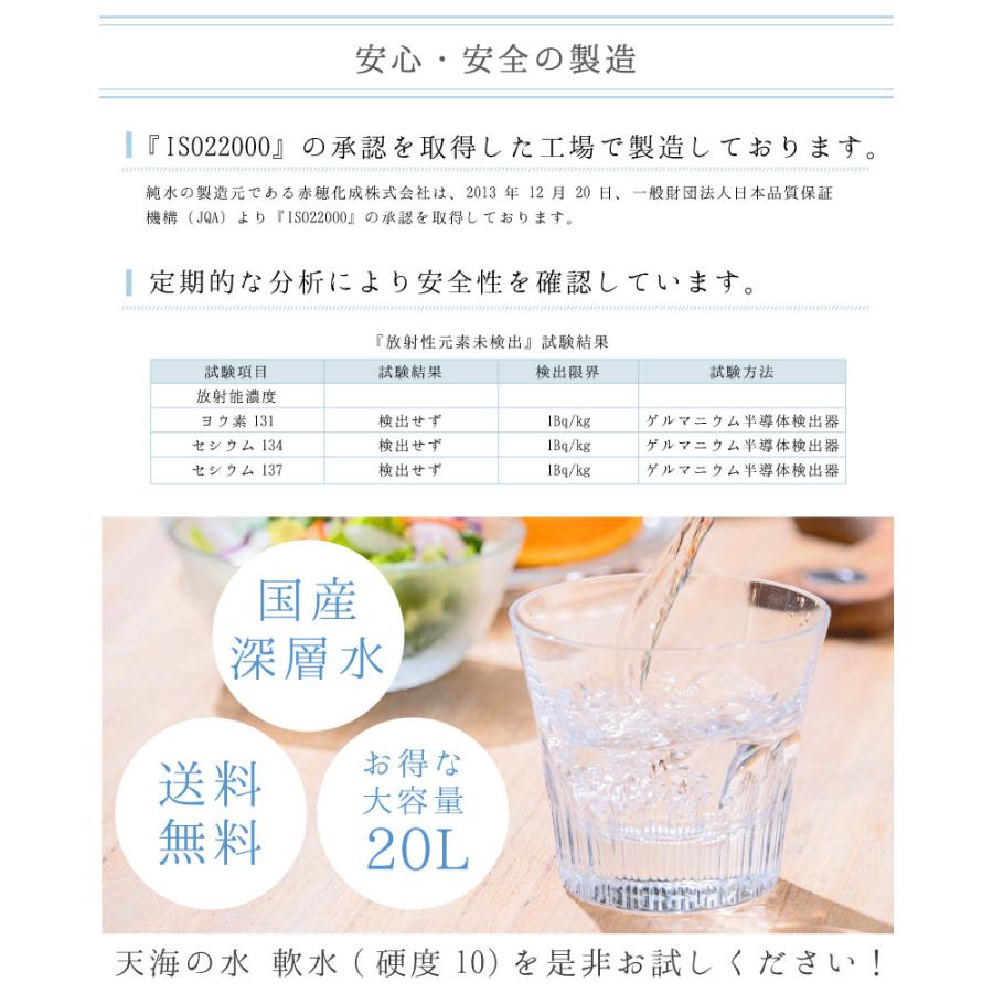 赤穂化成 ミネラルウォーター 天海の水 軟水 20L 3箱 送料無料 室戸