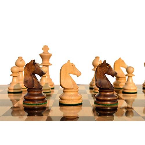チェス帝国--B 210アンリ・シャベシリーズオリジナルチェスセットからの復刻ボックスウッド&アンティークダーク金メッキ3.625インチキング贅沢ウッドチェス