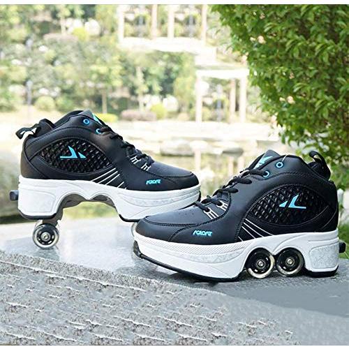 LDTXH自動歩行靴インビジブルローラースケート、2 in 1パルクールシューズ/インラインローラースケート靴、複列クワッドローラースケート屋外スポーツキック in LDTXH自動歩行靴インビジブルローラースケート 1パルクールシューズ/インラインローラースケート靴