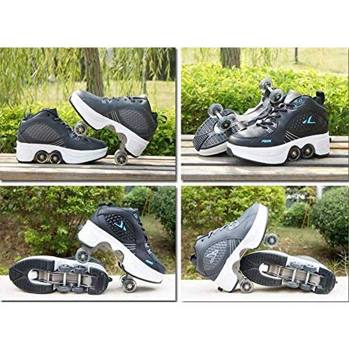 LDTXH自動歩行靴インビジブルローラースケート、2 in 1パルクールシューズ/インラインローラースケート靴、複列クワッドローラースケート屋外スポーツキック in LDTXH自動歩行靴インビジブルローラースケート 1パルクールシューズ/インラインローラースケート靴