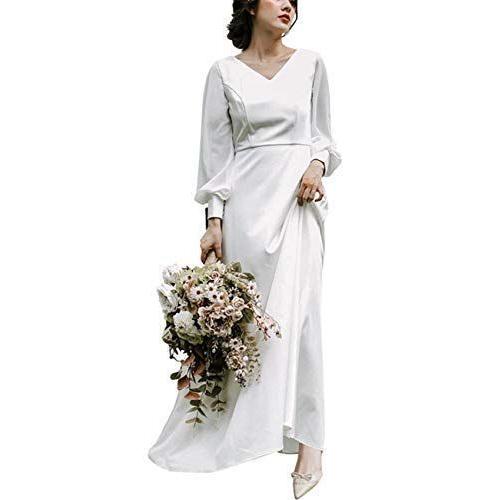 日本卸値 ウエディングドレス 結婚式 二次会ドレス 長袖 シンプル カジュアル ナチュラル 前撮り ドレス ワンピース 春 夏 秋 冬 S 安い公式 Ssl Daikyogo Or Jp