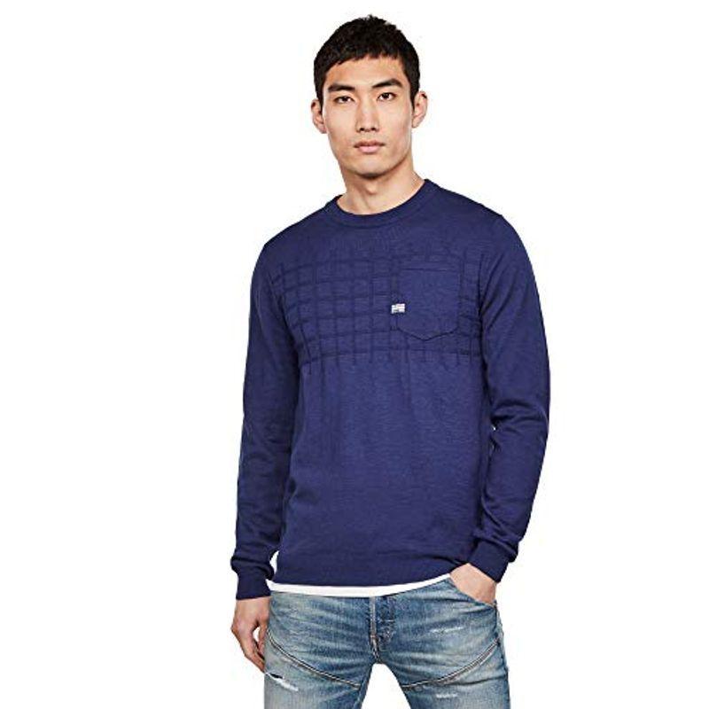 純正販売 G Star Raw ジースターロゥ ニット セーター 胸ポケット メンズ 長袖 コットン 綿 薄手 青 ブルー Pocket Knit メーカー送品 Www Superavila Com