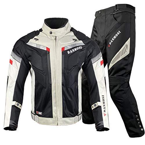 Ritafly バイク用 メンズ ジャケット パンツ上下セット 春夏秋 メッシュジャケット バイク プロテクター付き 保護力 防水インナー 通気性 2色 ホワイト L