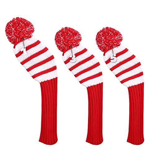 Golf Head Cover Set of 3 Pom Pom Head Covers Long Neck Knit Golf Club Cover YS0000047038568154