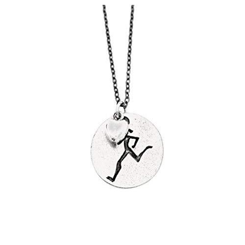 Runner Girl Love Necklace Pewter Heart and Pewter Round Runner Girl Pendan YS0000047039085585