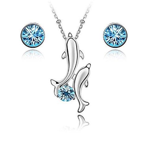 クリスタルスワロフスキーからDolphinsセットブルーアクアマリンペンダントネックレス18? イヤリング18? ctホワイトゴールドメッキ