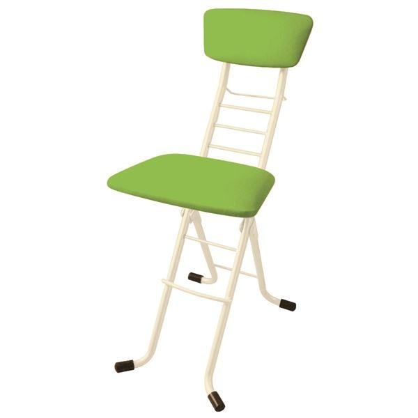 セール特価 シンプル 折りたたみ椅子 (グリーン×ミルキーホワイト) 幅35cm 日本製 高さ6段調節 スチールパイプ チェア用床保護マット