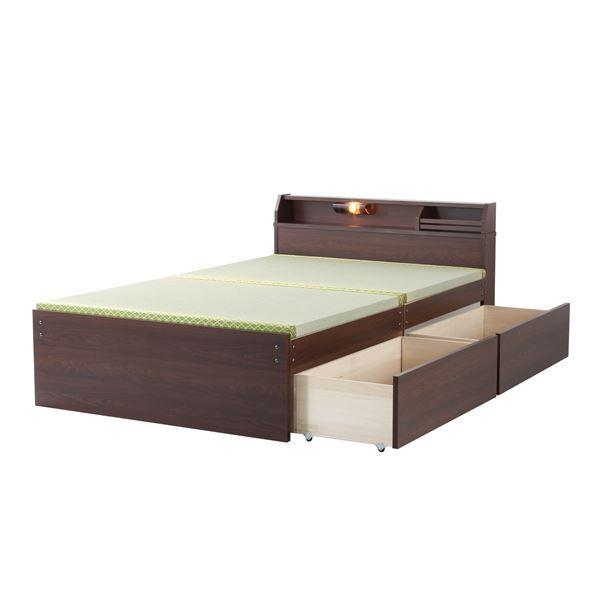 収納付きベッド | 日本製 天然い草 収納ベッド (ハイタイプ ダブル ダークブラウン) 引き出し付き