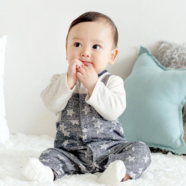 赤ちゃんの城 ロンパース カバーオール 70 80 星柄デニム 春 秋 冬