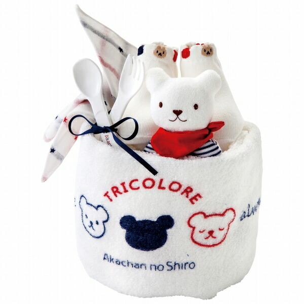 日本製 ベビーギフト タオルケーキ ギフトセット トリコロール ケーキ 出産祝い プレゼント バスタオル ハンカチ ガラガラ 靴下 | 赤ちゃんの城 | 01