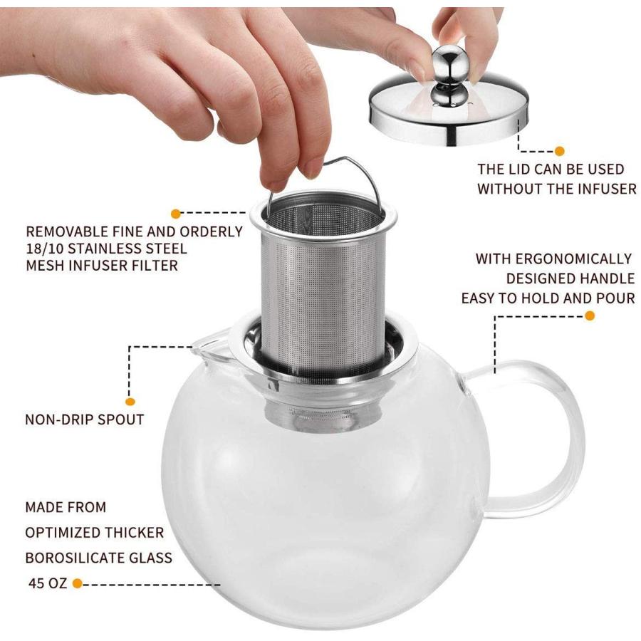 ガラスケトル ガラスティーポット ガラスポット 650ml 茶こし付 ガラス製急須 耐熱ガラス 直火OK Glass Teapot Tea Kettle Stovetop Safelの画像