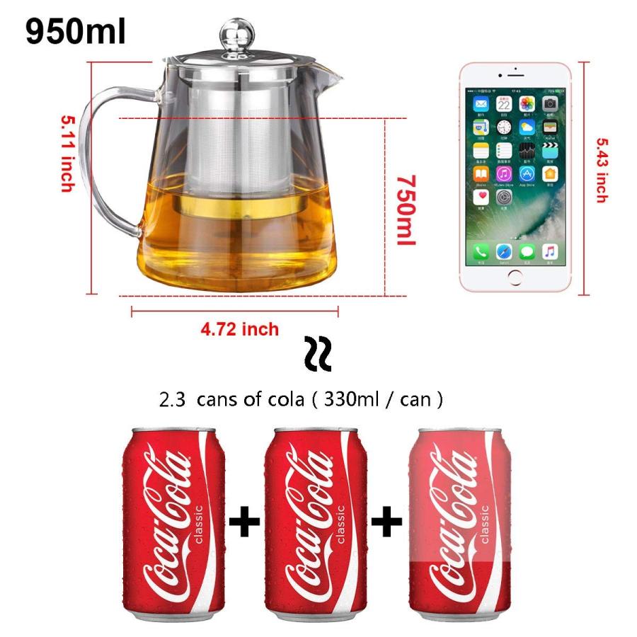 ガラスケトル ガラスティーポット ガラスポット 950ml 茶こし付 ガラス製急須 耐熱ガラス 直火OK Glass Teapot Tea Kettle Stovetop Safel_4