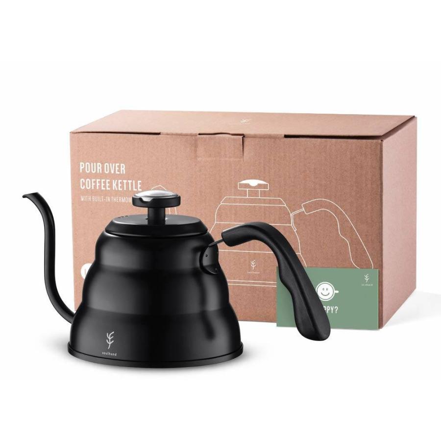 カフェケトル グースネック ケトル ティーポット 1000ML ヤカン ブラック 温度計付 Soulhand Pour Over Kettle