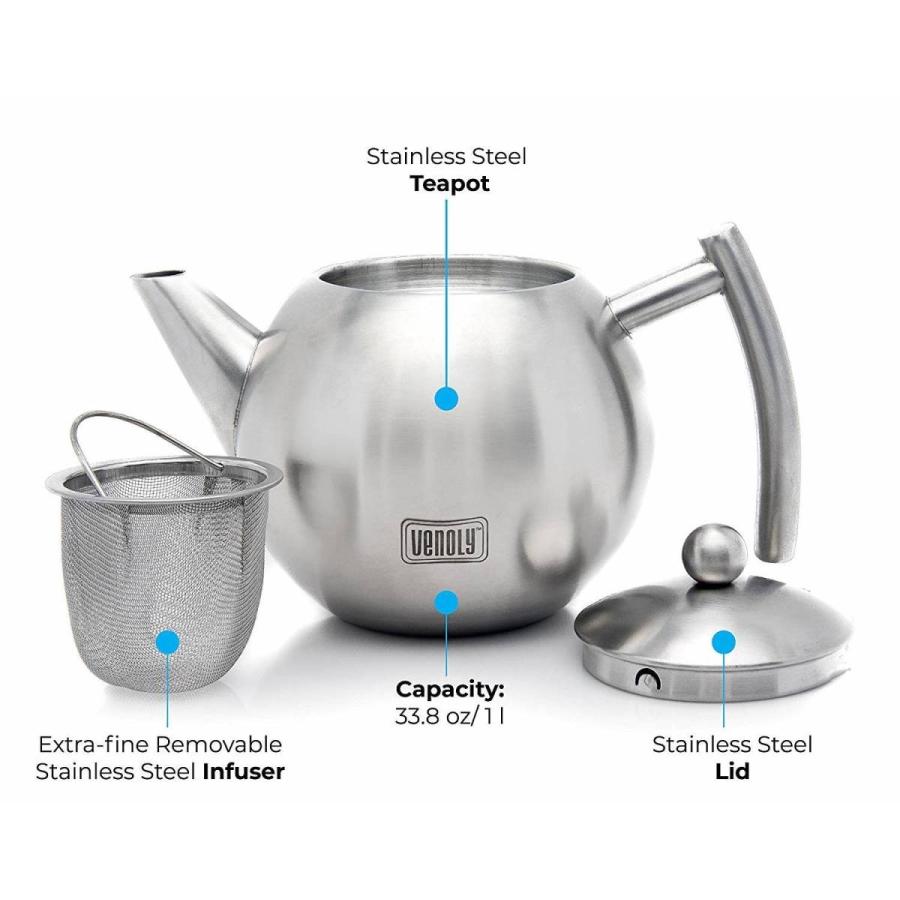 ティーポット カフェケトル 急須ケトル ケトル 1L ヤカン 茶こし付 Venoly Stainless Steel Tea Pot With Removable やかんの画像