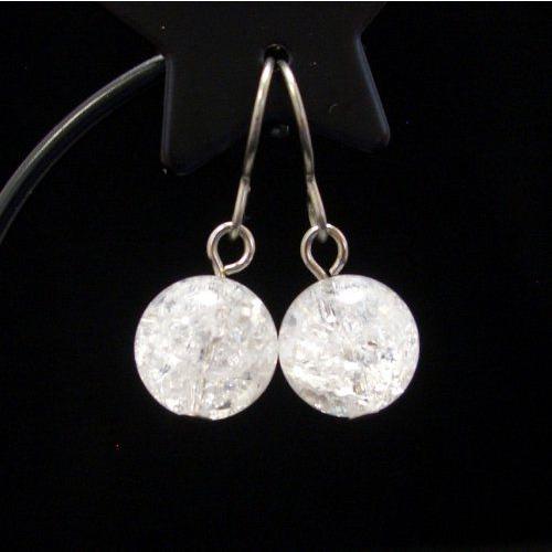 天然石 ピアス クラック水晶 8mm チタンフック／樹脂フック／キャッチ 