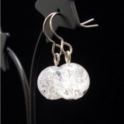 天然石 ピアス クラック水晶 8mm チタンフック／樹脂フック／キャッチ 