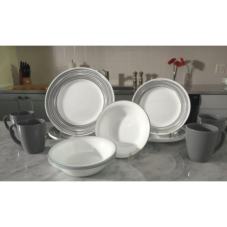 コレール ブティック ブラッシュ ディナーウェアー 食器16点セット　グレー Corelle Boutique Brushed 16-Pc Dinnerware Set, Silver 3055F｜akt8｜04