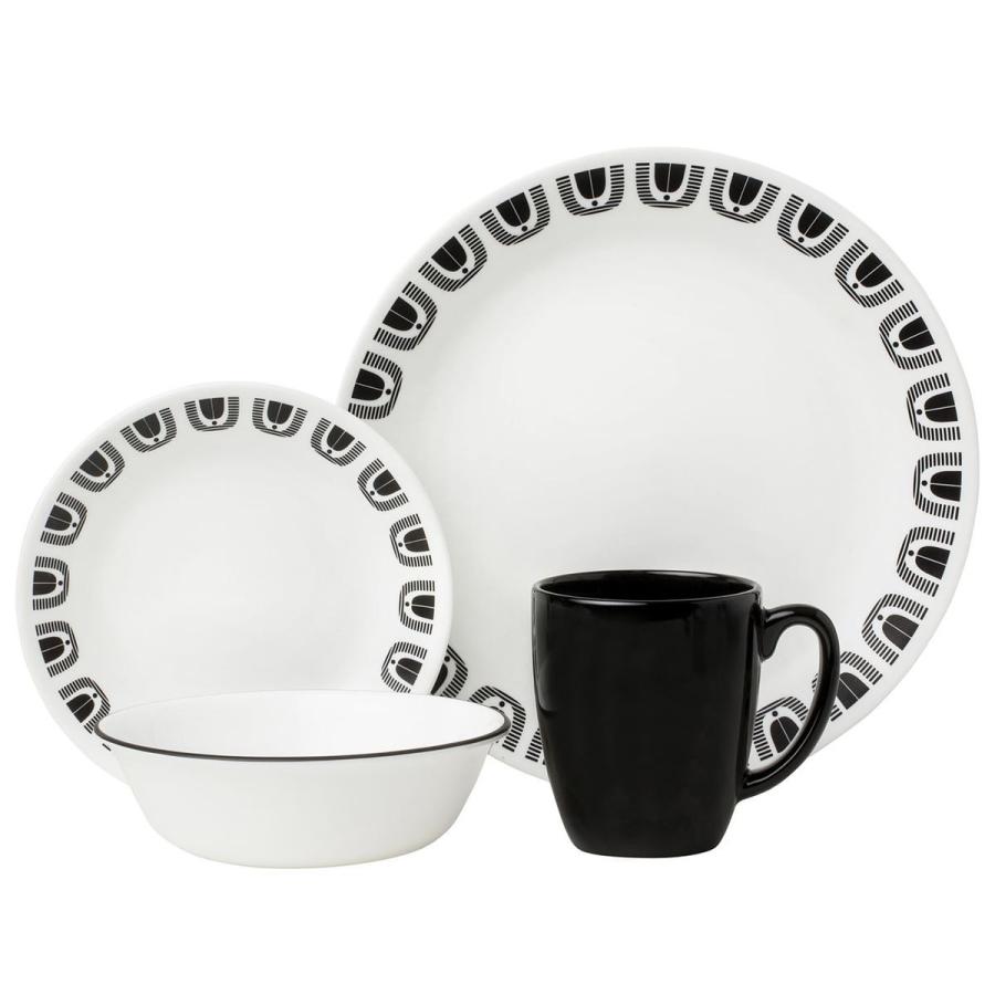CORELLE - コレール リビングウェアー ディナーウェアー 食器16点仕かける 黒いことナイト爵 Corelle Livingware 16-Piece Dinnerware Set, Black Night 1123680