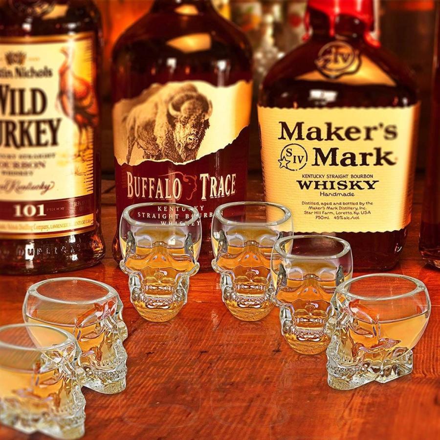 ショットグラス6点セット 84ml スカル ドクロ スカルヘッド 骸骨カップ バーボン ウイスキー リキュール ウオッカ Set of 6 Skull Shaped Shot Glassesの画像
