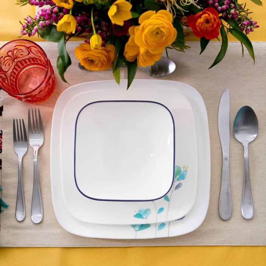 コレール 食器16点セット ディナーウェア お皿セット 食器セット 四角皿 ダレーナ お花柄 Corelle Dalena White