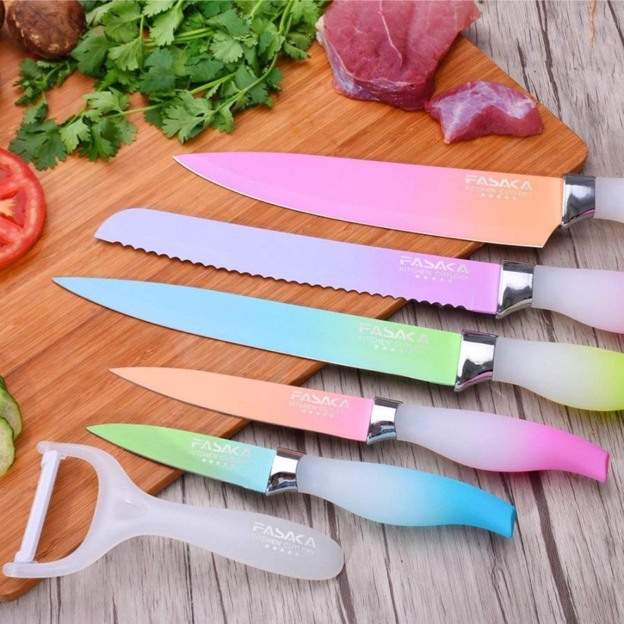キッチンナイフセット 包丁セット 6点セット ピーラー付 カラフル
