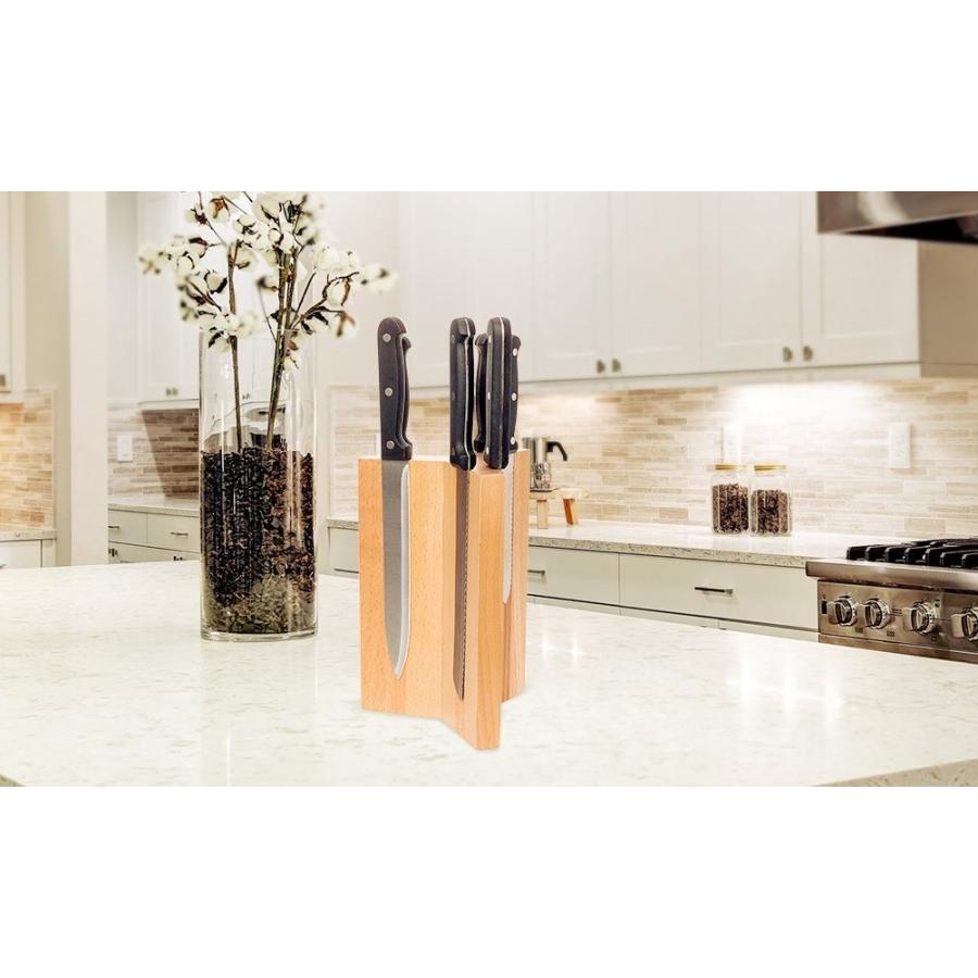 キッチンナイフスタンド マグネット式スタンド 包丁スタンド ナイフフォルダー 包丁立 収納包丁 ナイフラック Magnetic Knife Block Beech Woodの画像