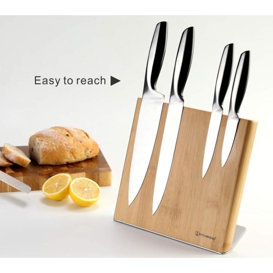 キッチンナイフスタンド マグネット式スタンド 包丁スタンド ナイフフォルダー 包丁立 収納包丁 ナイフラック Magnetic Knife Holder Bamboo Woodの画像