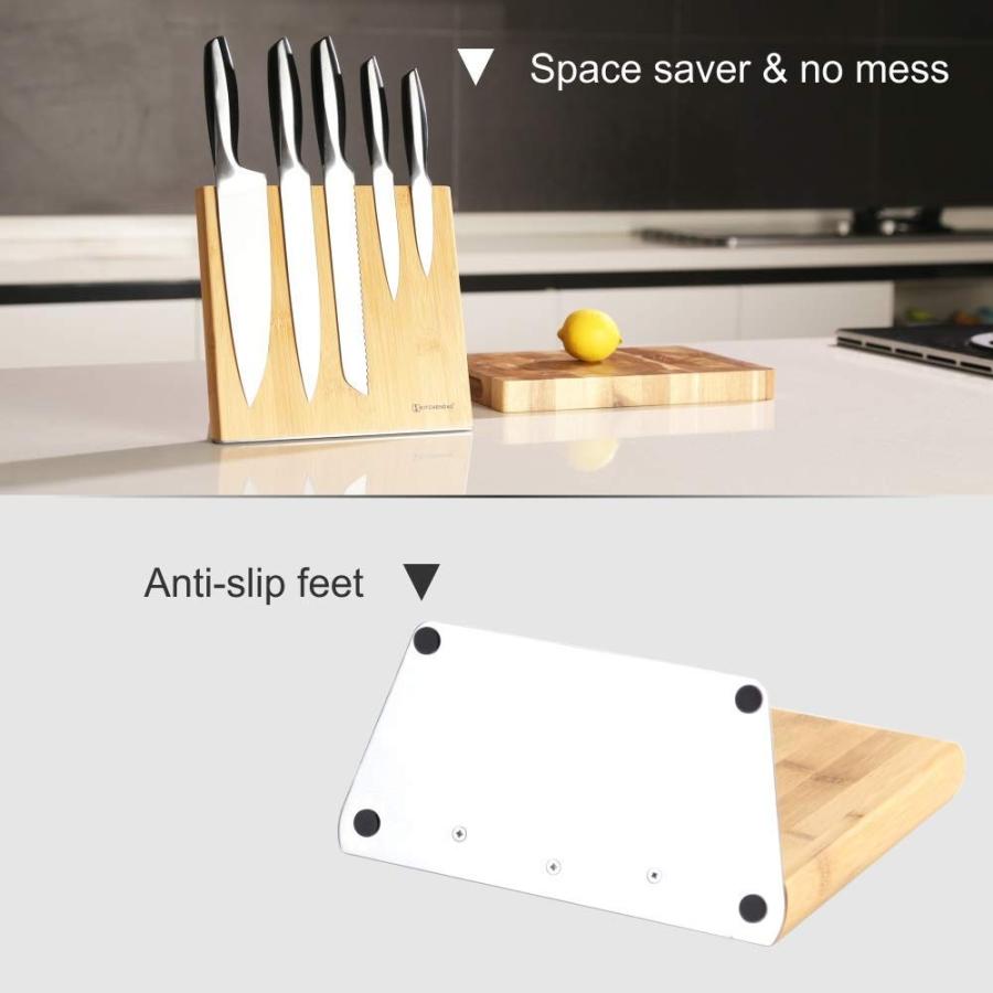 キッチンナイフスタンド マグネット式スタンド 包丁スタンド ナイフフォルダー 包丁立 収納包丁 ナイフラック Magnetic Knife Holder Bamboo Woodの画像