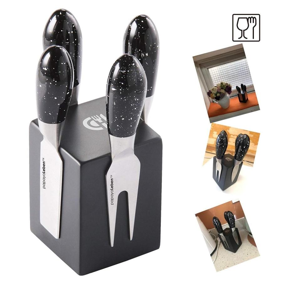 チーズナイフ 5点セット チーズカッター チーズフォーク チーズカット チーズスライス マグネットスタンド付 papayaLeben