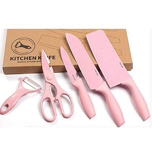 ナイフセット 包丁セット 5点セット キッチンナイフセット 刃物 ほうちょう ピンク シェフナイフ ユーティリティナイフ 果物ナイフ Kitchen Knife Set Pink