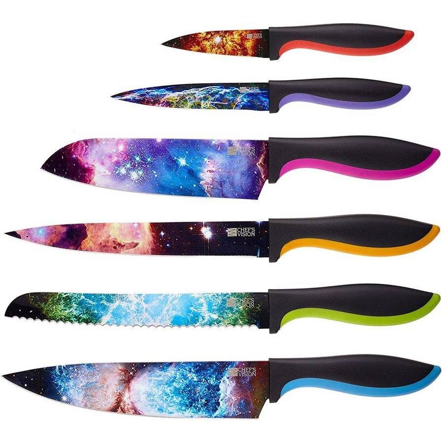 キッチンナイフ6点セット 包丁セット カラフルナイフセット コスモカラー 宇宙柄ナイフ Cosmos Kitchen Knife Set Set 刃物 シェフナイフ デザインナイフ｜akt8