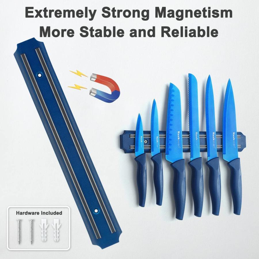 キッチンナイフ7点セット 包丁セット 刃物 マグネットバー付 ブルー