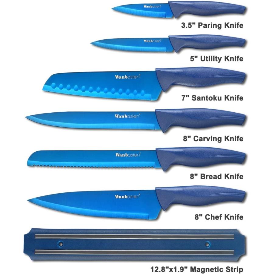 キッチンナイフ7点セット 包丁セット 刃物 マグネットバー付 ブルー