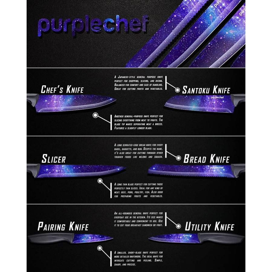 キッチンナイフ10点セット 包丁セット 刃物 パープル ギャラクシー