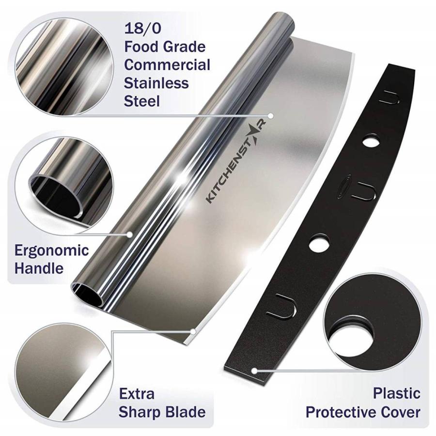 ピザクラフト ピザカッター ロッキングピザカッター 半月型カッター メッツァルーナ ピザ包丁 調理器具 カバー付 Pizza Cutter