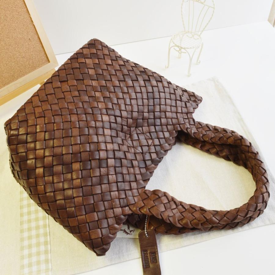 本革トートバッグ ハンドバッグ ポニーメッシュバッグ ブラウン 内側馬