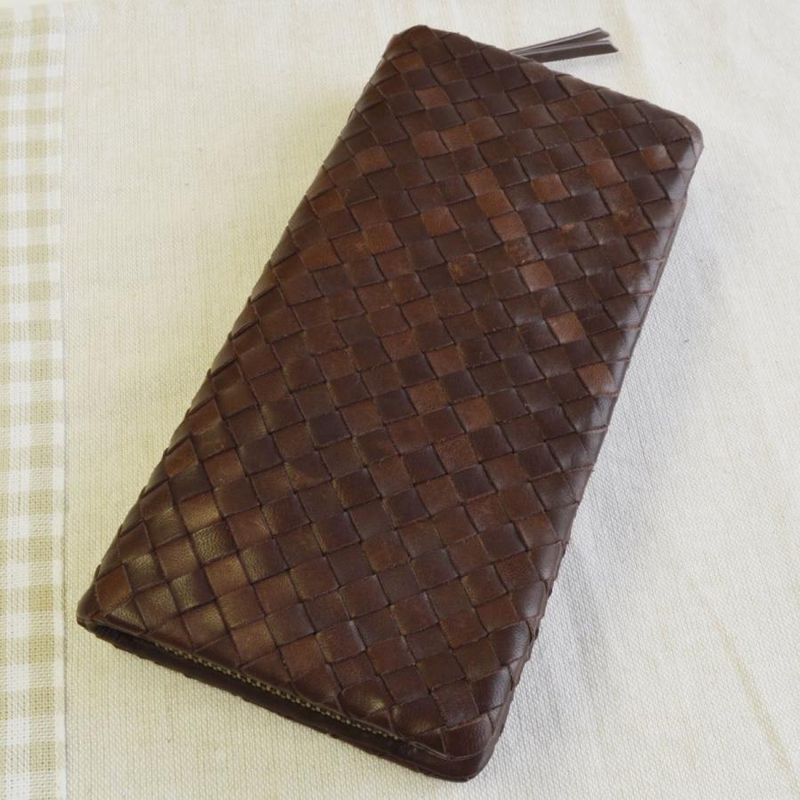 長財布 本革ポニーメッシュ ラウンドファスナ ブラウン ウォレット