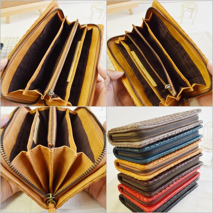 長財布 本革ポニーメッシュ ラウンドファスナ ブラウン ウォレット