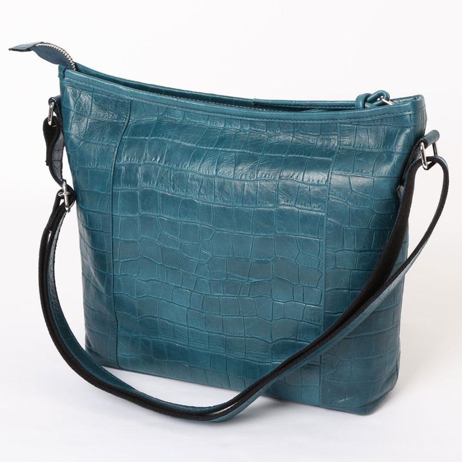 良質牛革 ショルダーバッグ クロコ型押し 本革 日本製 ターコイズブルー No.2587 レディースバッグ （鞄 かばん バッグ） 女性かばん