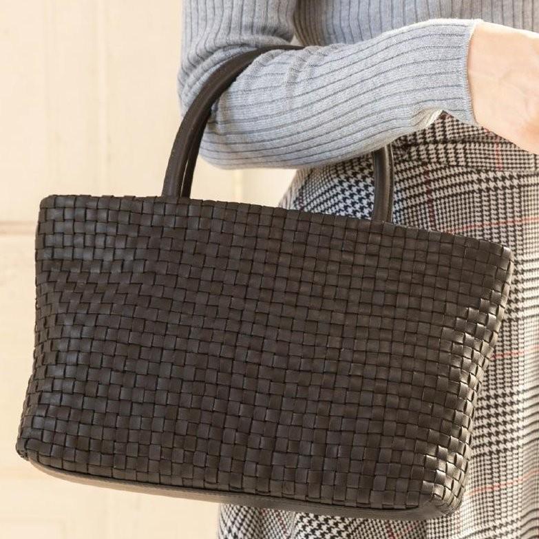 B.stuff ネイビー　メッシュ　編み込み　ハンドバッグ ハンドバッグ ポニーメッシュ 馬革 本革 ポニーメッシュハンド