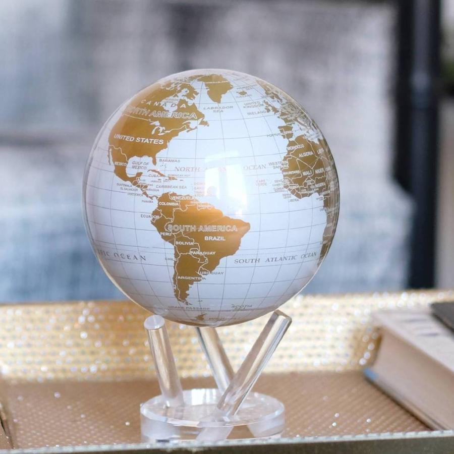 地球儀 光で回る地球儀 ムーバグローブ ホワイト・ゴールド MOVA Globe 4.5" White and Gold ミニ地球儀 アンティーク 癒される地球儀｜akt8