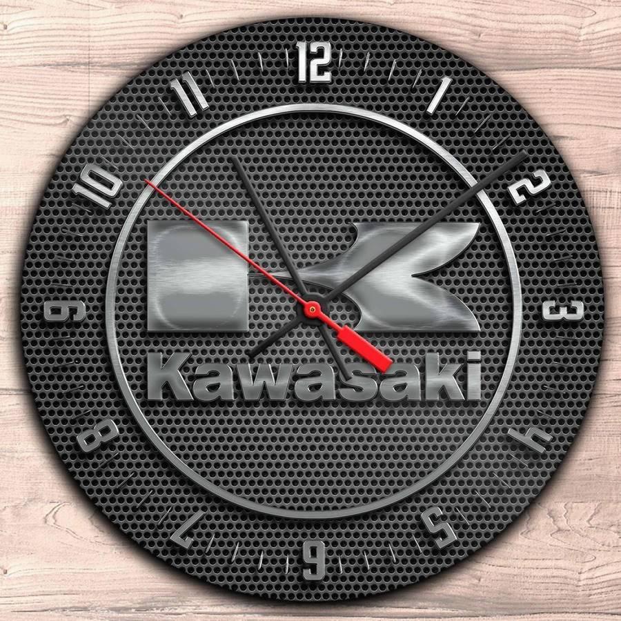 カワサキ掛時計 掛時計 ウオールクロック 壁掛け時計 名車時計 Kawasaki Round Wall Clock おしゃれ時計 直径28cm エンブレム時計 ロゴマーク時計｜akt8