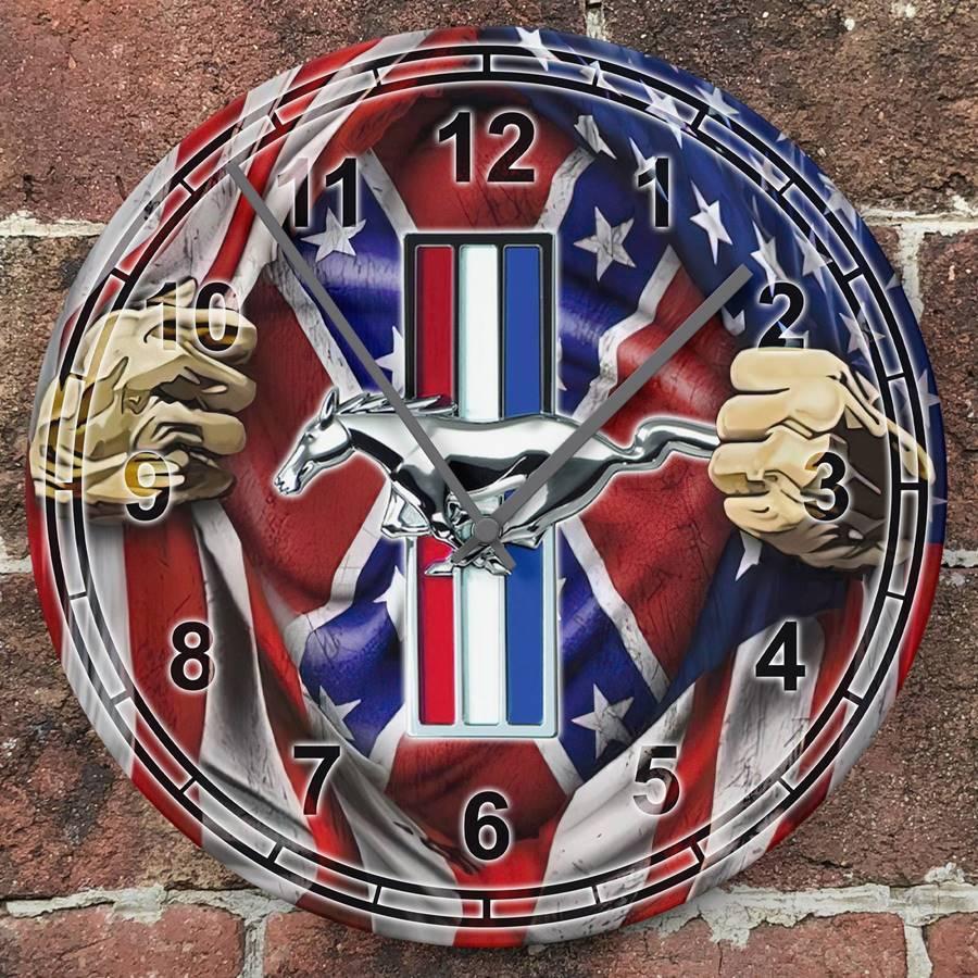ウオールクロック マスタング掛時計 壁掛け時計 Ford 名車時計 Ford おしゃれ時計 Round Wall Wall Mustang Clock 掛時計 アメ車 おしゃれ時計 直径28cm エンブレム時計 ロゴマーク時計