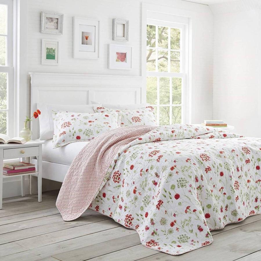 ベッドカバー ピロカバー 3点セット ローラアシュレイ リビー コットンキルトセット 寝具 ミディアムレッド Laura Ashley Libby Quilt Set Medium Red｜akt8