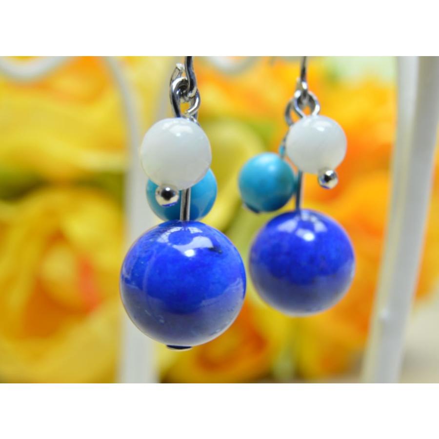 ピアス、天然ターコイズ、ラピスラズリ、珊瑚、シルバー金メッキつりばり形金具 金運・やる気up) ピアス ラピスラズリ&トルコ石（ターコイズ） 天然石
