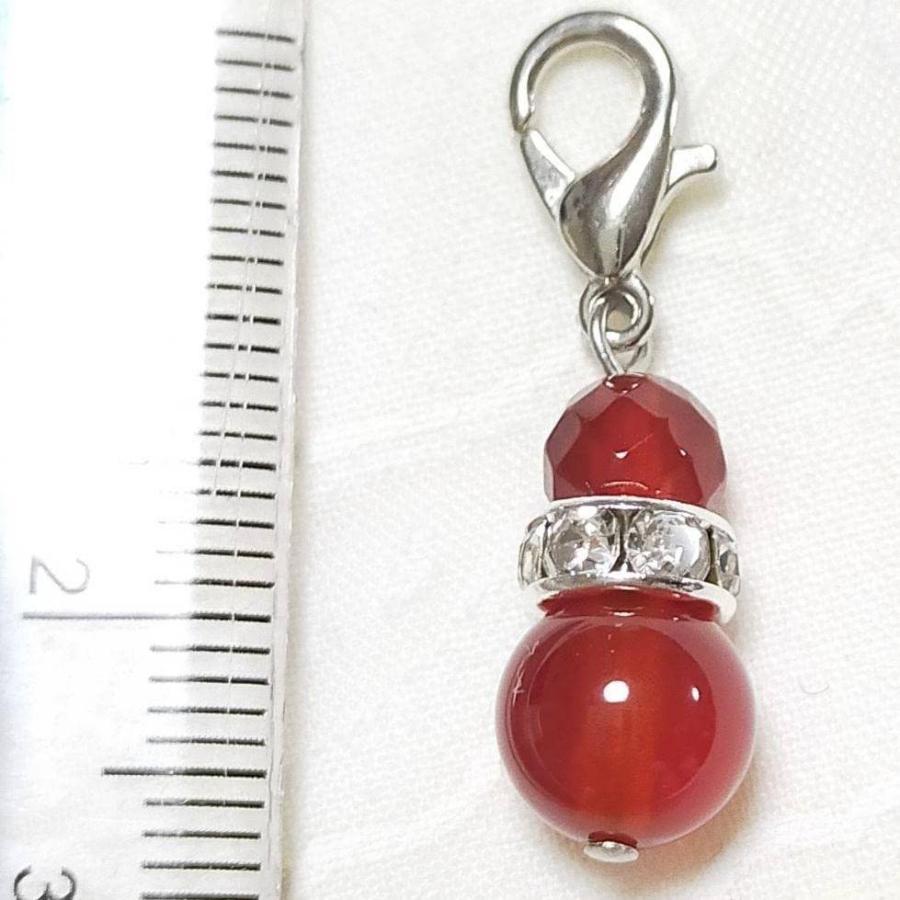 赤めのう瑪瑙 8mm 赤メノウカット 6mm カニカン付 天然石 チャーム