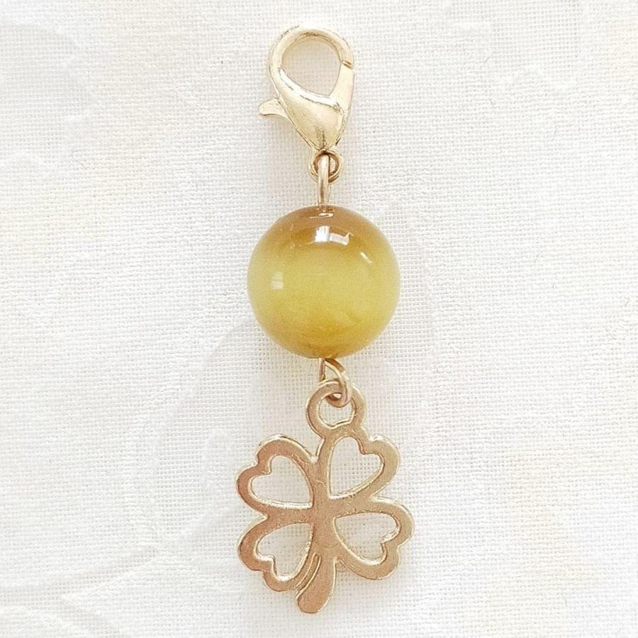 ゴールドタイガーアイ 虎目石 四つ葉クローバーG カニカン付 天然石