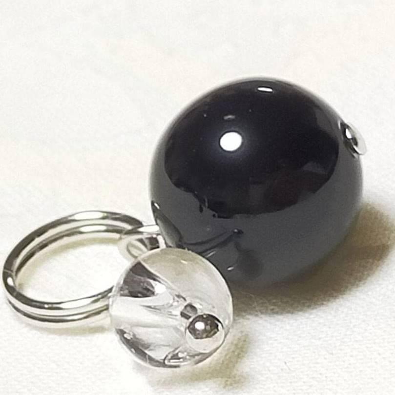 ブラックオニキス 水晶 二重丸カン付 天然石 チャーム パワーストーン