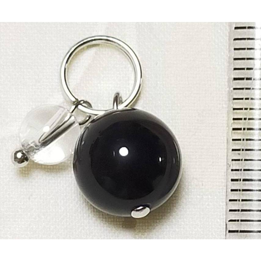 ブラックオニキス 水晶 二重丸カン付 天然石 チャーム パワーストーン