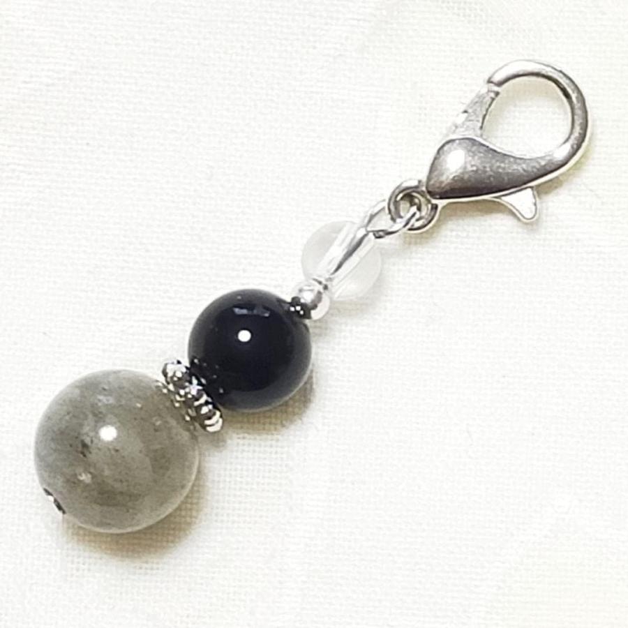 ラブラドライト ブラックオニキス 水晶 カニカン付 天然石 チャーム バッグチャーム キーホルダー スマホアクセサリー マスクピアス 厄除け 魔除け お守り | 